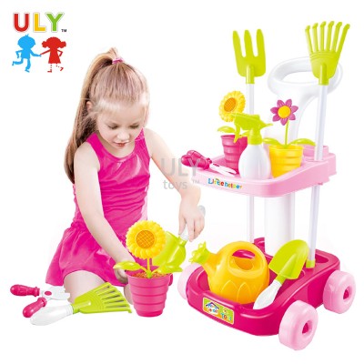 2020 Kids Educational Cleaning Set Play Toys Garden Tool Set Pretend Play Cleaning Garden Tool Cart Cleaning Trolley Toy